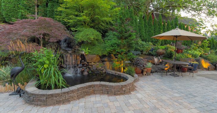 Garden hardscapes made of lava rocks.