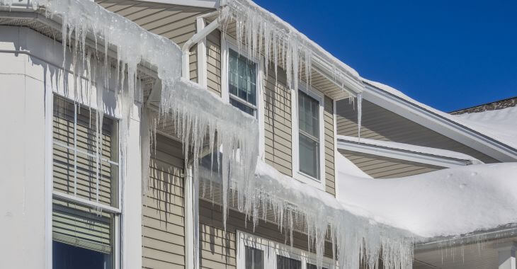 House roof with ice dams.