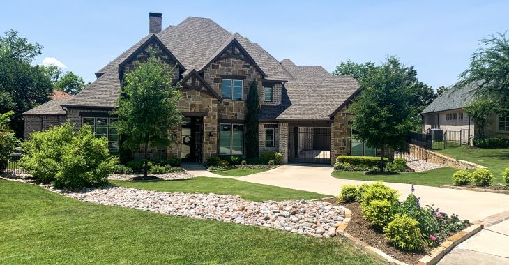 Residential house with law-maintenance lawns.