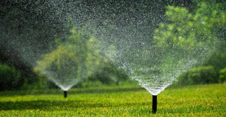working lawn irrigation sprinklers
